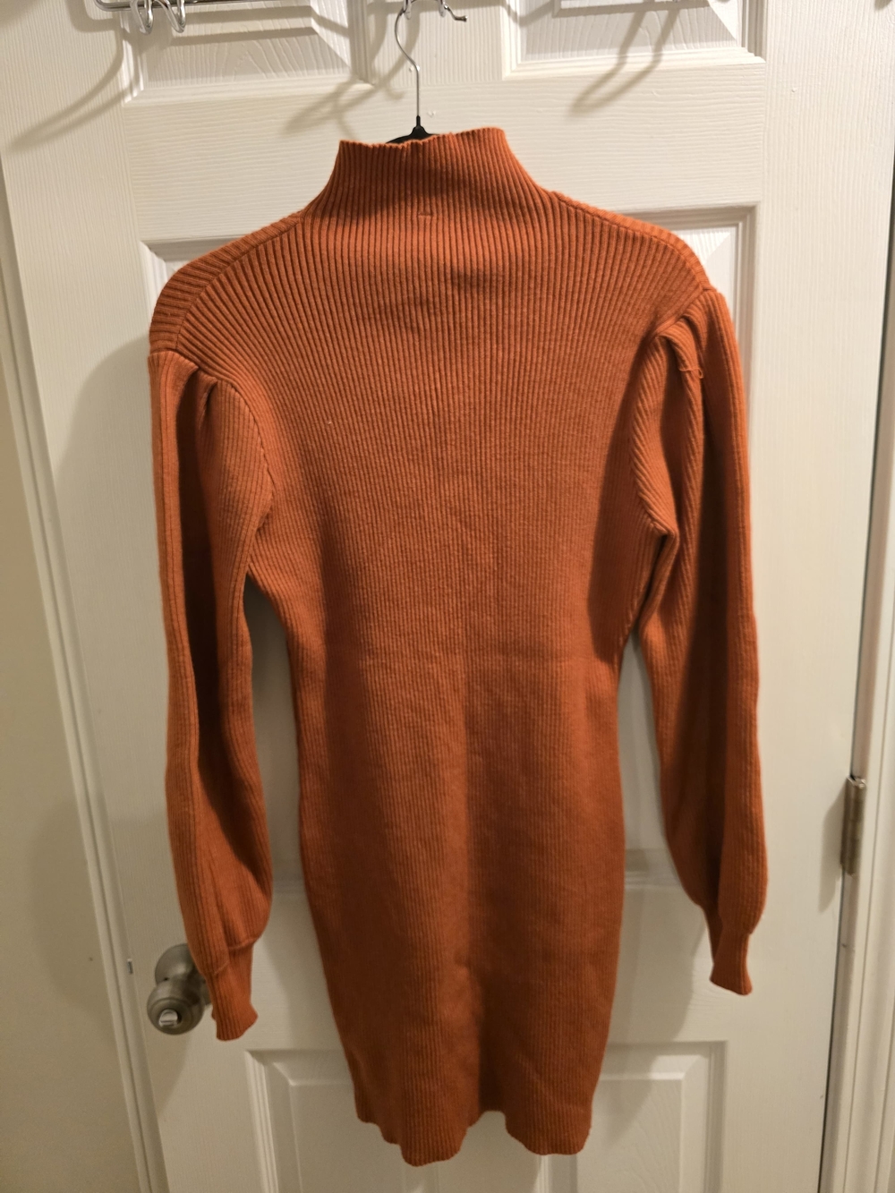 Rust Mock Neck Ribbed Sweater Dress - Unbranded